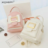 Women Solid Leather Blocking Backpack Shoulder Bag Small Backpacks for Girls