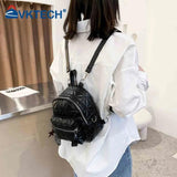 Solid Women PU Leather Backpack School Travel Bags Daily Bag