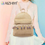Straw Women Backpack Tassel Beach Shoulder Schoolbag Rucksack Mini Backpack