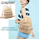 Straw Women Backpack Tassel Beach Shoulder Schoolbag Rucksack Mini Backpack