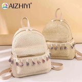 Straw Women Backpack Tassel Beach Shoulder Schoolbag Rucksack Mini Backpack