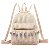Straw Women Backpack Tassel Beach Shoulder Schoolbag Rucksack Mini Backpack