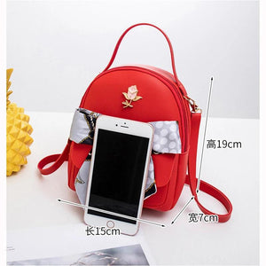 Silk Scarf Small Backpack Girls Crossbody Shoulder Bag