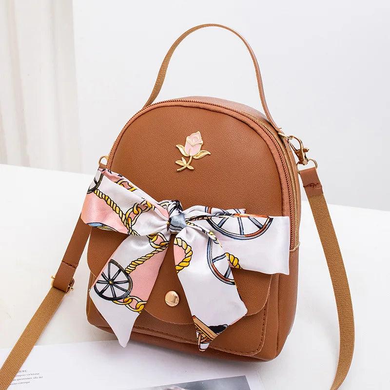 Silk Scarf Small Backpack Girls Crossbody Shoulder Bag
