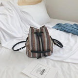 Novelty Straw Bag Woven Backpacks Panelled Striped Vintage Knitted Bag Rucksacks