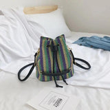 Novelty Straw Bag Woven Backpacks Panelled Striped Vintage Knitted Bag Rucksacks