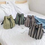 Novelty Straw Bag Woven Backpacks Panelled Striped Vintage Knitted Bag Rucksacks