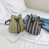 Novelty Straw Bag Woven Backpacks Panelled Striped Vintage Knitted Bag Rucksacks