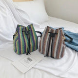 Novelty Straw Bag Woven Backpacks Panelled Striped Vintage Knitted Bag Rucksacks