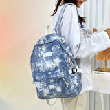 Women Nylon Tie Dye Backpack Classical School Bag For Teenage Girl