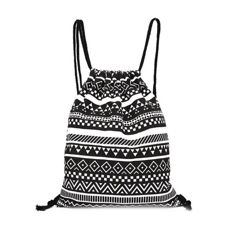 Ethnic Style Printed Lady Bundle Mouth Backpack
