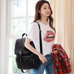 Women Leather Backpack School Bag - Waterproof Travel Shoulder Bag