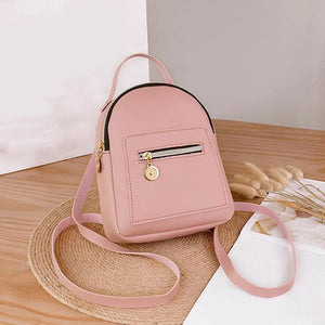 PU Leather Small Backpack Teenage Girls Zipper Shoulder Bag Knapsack