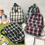 Plaid Canvas Women Backpack College Student Backpack