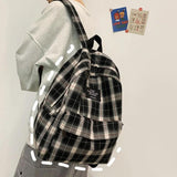 Plaid Canvas Women Backpack College Student Backpack