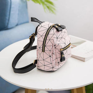 Geometric Pattern Mini Backpack PU Leather Shoulder School Rucksack