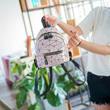 Geometric Pattern Mini Backpack PU Leather Shoulder School Rucksack