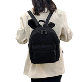 Fuzzy Rabbit Backpack Plush Bag with Bunny Ears Zipper