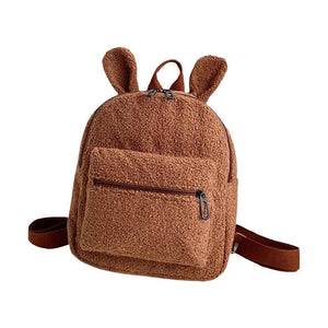 Fuzzy Rabbit Backpack Plush Bag with Bunny Ears Zipper