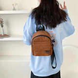 Corduroy Mini Backpack for Women Small Casual Student Bookbags