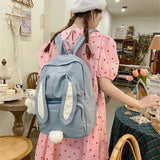 Large Backpack w/ Bear Pendant Pockets for School Teen Girls