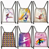 Watercolor Gymnastics Art Print Backpack Drawstring Bag Gymnast Storage Gift
