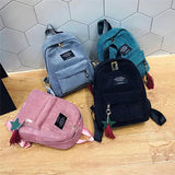 Corduroy Campus Style Mini Backpack Solid Color Double Shoulder Bag