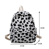 Warm Plush Backpack For Women Cow Print Teenager School Bag