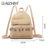 Straw Women Backpack Tassel Shoulder Schoolbag