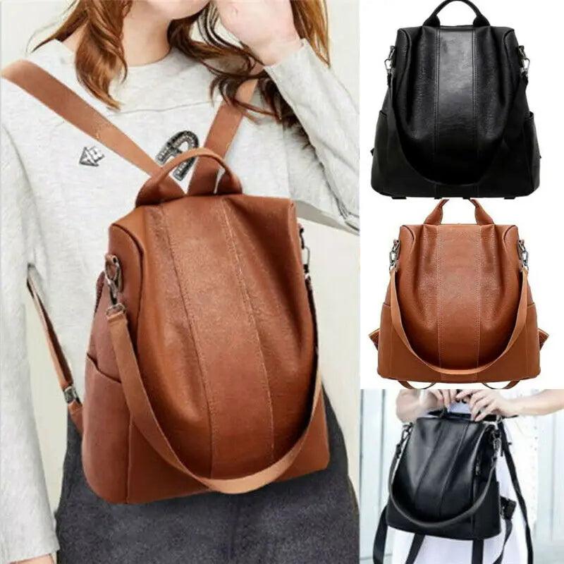 Women Big Brown Backpack Lady Satchel School Rucksack Bag