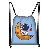 Space Walk Printing Backpack Drawstring Bag Outer Space Astronauts