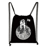 Space Walk Printing Backpack Drawstring Bag Outer Space Astronauts