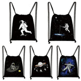 Space Walk Printing Backpack Drawstring Bag Outer Space Astronauts