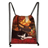 Cat Print Drawstring Bag Girls Women's Travel Storage Foldable Shopping