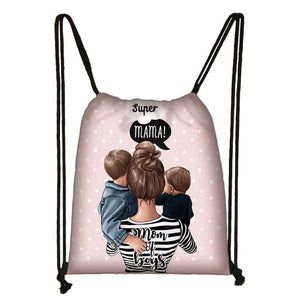 Mom Princess Girls Drawstring Bag Rucksack Women Canvas Ladies Storage Bags