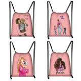 Mom Princess Girls Drawstring Bag Rucksack Women Canvas Ladies Storage Bags