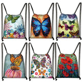 Butterfly Floral Backpack Women Storage Bags for Travel Ladies Drawstring Bags