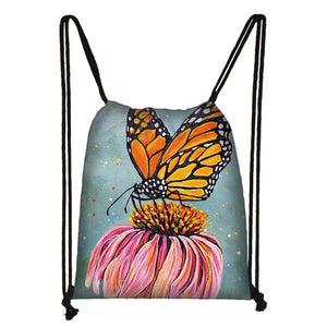 Butterfly Floral Backpack Women Storage Bags for Travel Ladies Drawstring Bags