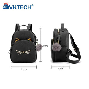 Teen Girl Cat School Backpack PU Leather Square Satchel