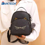 Teen Girl Cat School Backpack PU Leather Square Satchel