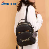 Teen Girl Cat School Backpack PU Leather Square Satchel