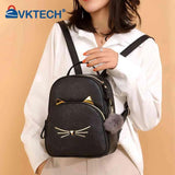 Teen Girl Cat School Backpack PU Leather Square Satchel