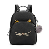 Teen Girl Cat School Backpack PU Leather Square Satchel