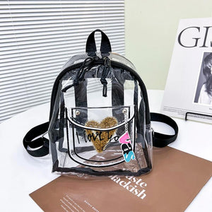 Women Transparent Backpack Letter Love Print PVC Waterproof Bag