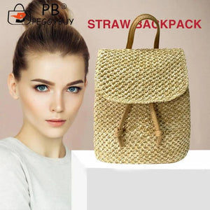 Women Straw Beach Shoulder Backpack Summer Beach Hand-Woven