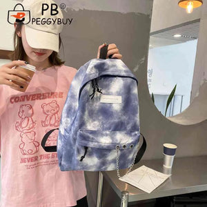 Tie Dye School Bags for Girls Gradient Chain Canvas Backpack