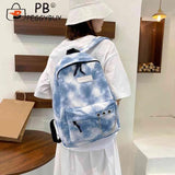Tie Dye School Bags for Girls Gradient Chain Canvas Backpack