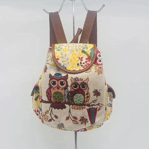 Owl Embroidered Canvas Backpack for Women