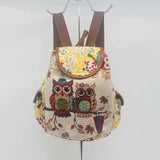 Owl Embroidered Canvas Backpack for Women