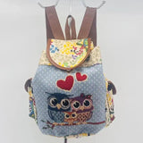 Owl Embroidered Canvas Backpack for Women